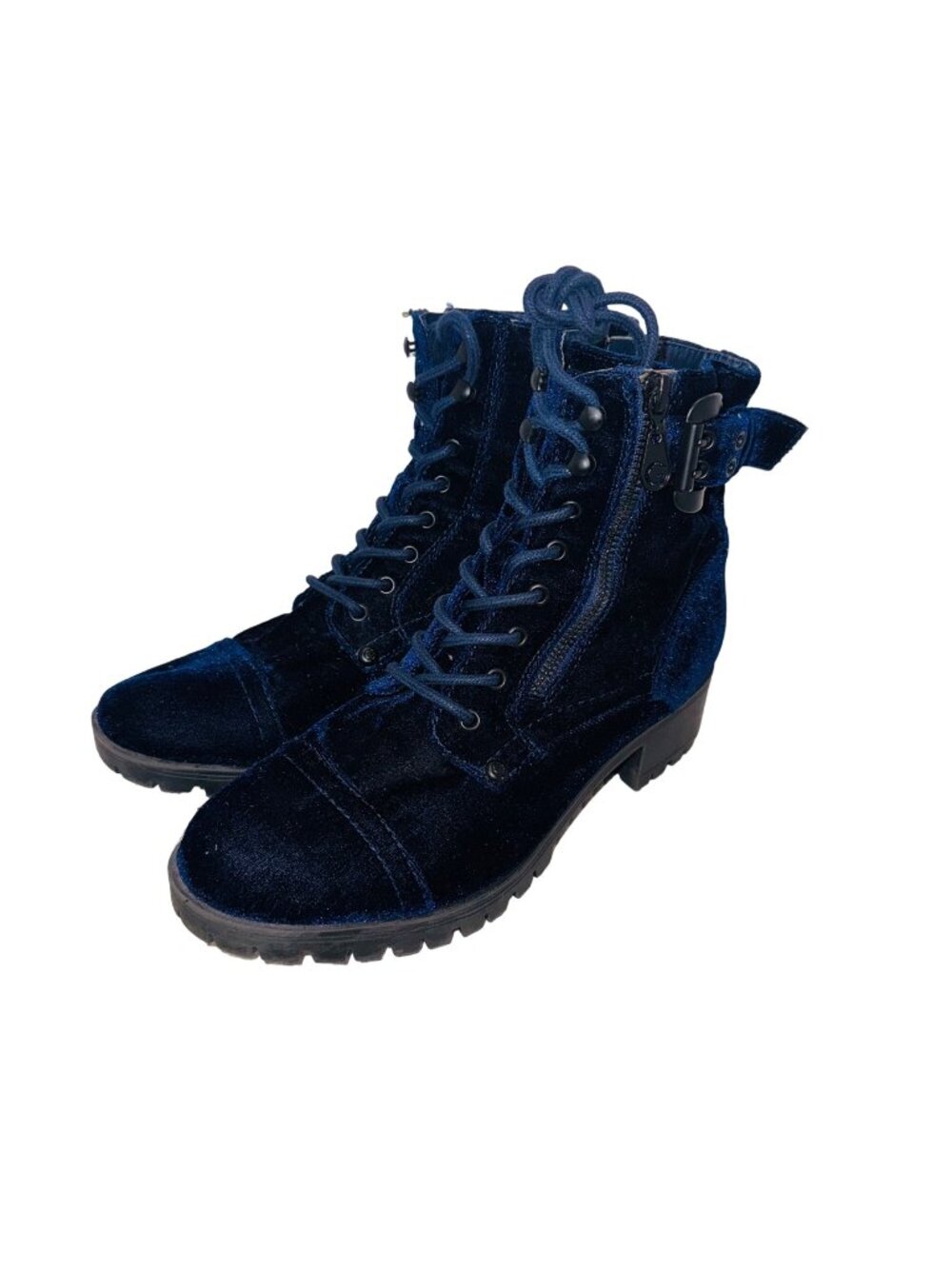 Guess Womens 8 Velvet Blue Lace-Up Combat Boots Buckles Soft Grunge Y2K Baddie
